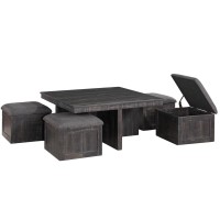 Moseberg Gray Oak Coffee Table With Storage Stools(D0102H57Lh8)