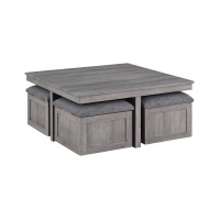 Moseberg Distressed Gray Coffee Table With Storage Stools(D0102H57Q32)