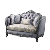 Acme Ariadne Fabric Tufted Loveseat With 3 Pillows In Platinum Gray