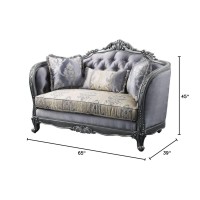 Acme Ariadne Fabric Tufted Loveseat With 3 Pillows In Platinum Gray
