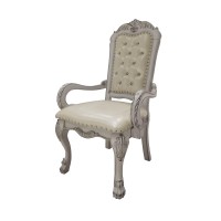 Acme Dresden Arm Chair (Set-2) In Pu & Bone White Finish Dn01697(D0102H596Kp)