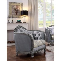 Acme Ariadne Fabric Button Tufted Chair With 1 Pillow In Platinum Gray