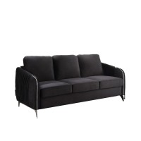 Hathaway Black Velvet Modern Chic Sofa Couch(D0102H5Ln0J)