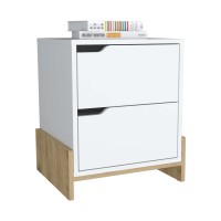 Depot E-Shop Haines Nightstand With 2-Drawers, End Table With Sturdy Base, White Macadamia(D0102H5Lr5X)