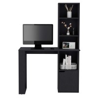 Depot E-Shop Ripley Writing Desk With Bookcase And Cabinet, Black(D0102H5Lrgp)