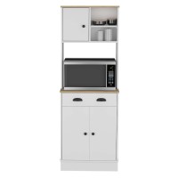 Depot E-Shop Selmer Pantry Cabinet With Drawer And 3-Doors, White Macadamia(D0102H5Lrm8)