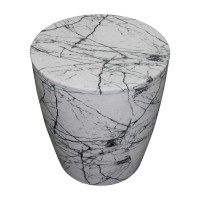 16 Inch Round Accent Side Table, Aluminum Sheet, Faux Marble, Enamel Coating, White(D0102H5T34X)
