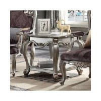 Acme Picardy Suqare Wooden End Table In Antique Platinum And Gray