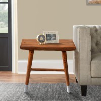 18 Inch Rectangular Acacia Wooden Side Table With Angled Legs, Warm Brown(D0102H71332)