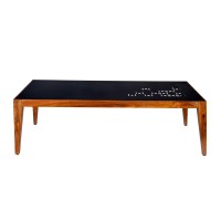 Alba 47 Inch Rectangular Metal Top Coffee Table With Laser Cut Design, Black And Brown(D0102H7134T)