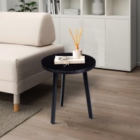 18 Inch Round Mango Wood Side End Table, Grooved Design, Metal Legs, Black(D0102H71386)