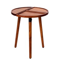 18 Inch Round Acacia Wood Side Accent End Table With 3 Tabletop Sections, Warm Brown(D0102H713Dj)