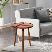 18 Inch Round Acacia Wood Side Accent End Table With 3 Tabletop Sections, Warm Brown(D0102H713Dj)