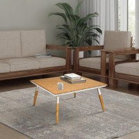 Paige 31 Inch Illusion Rectangular Wooden Coffee Table, Wood Brown, White(D0102H713Tp)