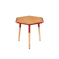 Paige 18 Inch Hexagon Illusion Wood Side Table, Brown, Red(D0102H713Wj)
