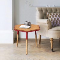 Paige 18 Inch Hexagon Illusion Wood Side Table, Brown, Red(D0102H713Wj)