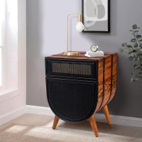 24 Inch Acacia Wood Accent Cabinet Chest With 1 Mesh Drawer And 1 Door, Brown And Black(D0102H713Zp)