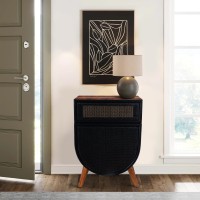 24 Inch Acacia Wood Accent Cabinet Chest With 1 Mesh Drawer And 1 Door, Brown And Black(D0102H713Zp)
