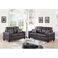 2 Piece Faux Leather Sofa And Loveseat Set In Espresso(D0102H71602)