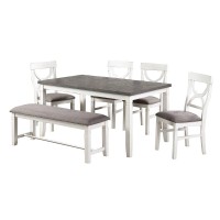 Carrol 6 Piece Wood Dining Set, White And Grey(D0102H7160T)