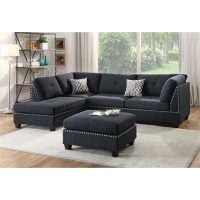 Polyfiber Reversible Sectional Sofa With Ottoamn In Black(D0102H7162T)