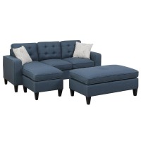 Polyfiber Reversible Sectional Sofa With Ottoamn In Navy(D0102H716B6)