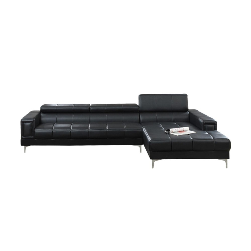 Bonded Leather Sectional Sofa With Adjustable Headrest In Black(D0102H716Bt)