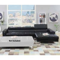 Bonded Leather Sectional Sofa With Adjustable Headrest In Black(D0102H716Bt)