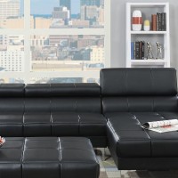 Bonded Leather Sectional Sofa With Adjustable Headrest In Black(D0102H716Bt)