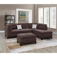 Chenille Reversible Sectional Sofa With Ottoamn In Dark Coffee(D0102H716Cj)
