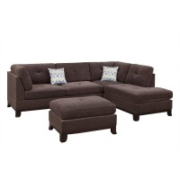 Chenille Reversible Sectional Sofa With Ottoamn In Dark Coffee(D0102H716Cj)