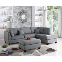 Polyfiber Reversible Sectional Sofa With Ottoman In Grey(D0102H716J8)
