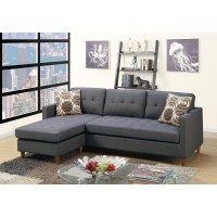 Linen-Like Fabric Reversible Sectional Sofa In Blue Grey(D0102H716Jj)