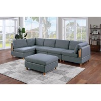 6 Piece Fabric Modular Set With Ottoman In Steel(D0102H716L8)
