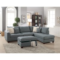 Fabric Reversible Sectional Sofa With Ottoamn In Steel Gray(D0102H716Q2)