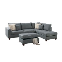 Fabric Reversible Sectional Sofa With Ottoamn In Steel Gray(D0102H716Q2)