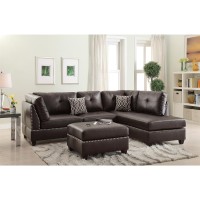 Faux Leather Reversible Sectional Sofa With Ottoman In Espresso(D0102H716Qt)