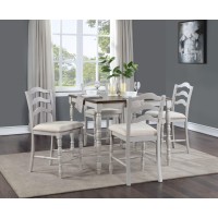 Acme Bettina 5Pc Counter Height Table Set Beige Fabric, Antique White & Weathered Oak Finish Dn01439(D0102H71F3J)