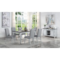Acme Lanton Dining Table Marble & Antique White Finish Dn01451(D0102H71F4P)