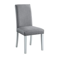 Acme Lanton Side Chair (Set-2) Gray Linen & Antique White Finish Dn01452(D0102H71Ftx)