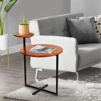Geo Collection 21 Inch Round Acacia Wood Accent End Table With 2 Tier Tabletops, Brown, Black(D0102H71T2X)