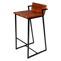 35 Inch Industrial Style Acacia Wood Barstool With Metal Frame, Brown And Black(D0102H71T88)