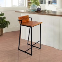 35 Inch Industrial Style Acacia Wood Barstool With Metal Frame, Brown And Black(D0102H71T88)