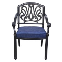 Patio Outdoor Aluminum Dining Armchair With Cushion, Set Of 2, Navy Blue(D0102H74Tu8)