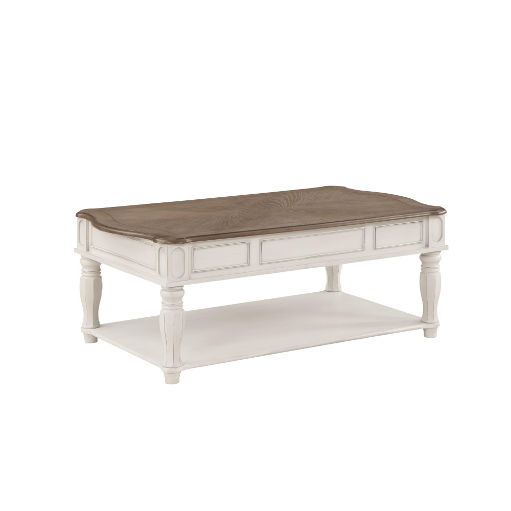 Acme Florian Coffee Table Wlift Top In Oak & Antique White Finish Lv01662(D0102H76Pkp)