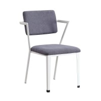 Acme Cargo Fabric Upholstered Dining Arm Chair In Gray And White Set Of 2