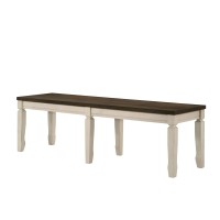 Acme Fedele Wooden Bench With Tapered Legs In Weathered Oak And Cream