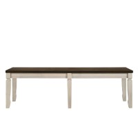 Acme Fedele Wooden Bench With Tapered Legs In Weathered Oak And Cream