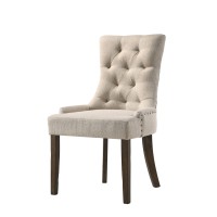 Acme Furniture Farren Side Chair, Beige Fabric & Espresso Finish