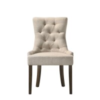 Acme Furniture Farren Side Chair, Beige Fabric & Espresso Finish